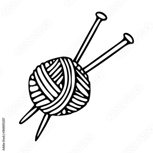 yarn ball and knitting needles craft hobby outline