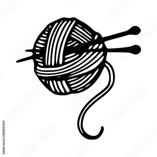 yarn ball and knitting needles craft hobby outline