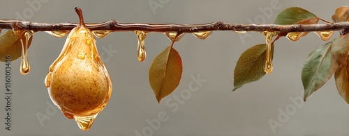 Red and yellow autumn leaves on a branch flutter in the natural wind during the fall season