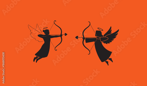Two archers in silhouette facing each other