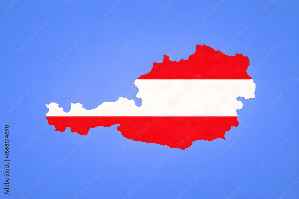 Obraz premium Austria map silhouette filled with national flag in modern 3D style on blue background