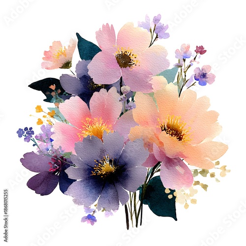 Beautiful pink and white spring blossoms and daisies form a floral pattern of petals and leaves against a blue background for a nature-inspired vector illustration