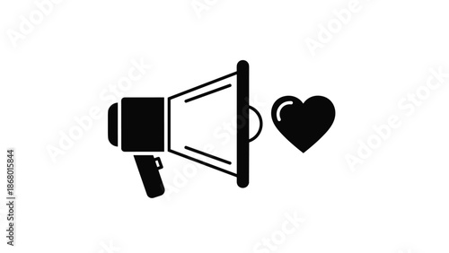 A black silhouette icon of a megaphone broadcasting a heart symbol, representing positive feedback, brand advocacy, or a love message.