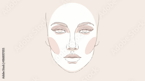Illustration of a female face with makeup contouring lines.