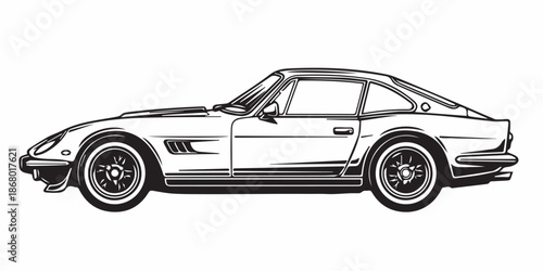 Car side view vector icon, black and white detailed illustration, sport car vector illustration

