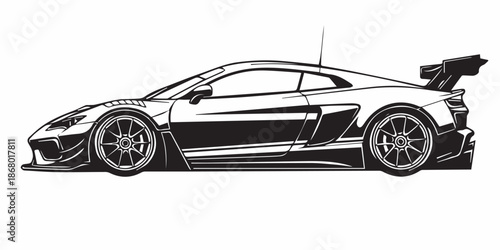 Car side view vector icon, black and white detailed illustration, sport car vector illustration
