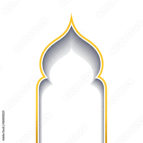 Modern Islamic Arch Design Element in Gold and Grey, Provided with Alpha Data.