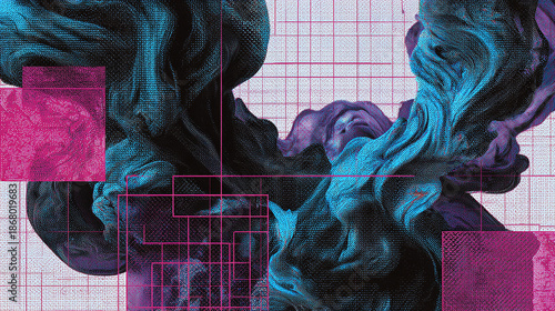 A mesmerizing abstract composition featuring vibrant hues and fluid forms, creating a visually captivating display