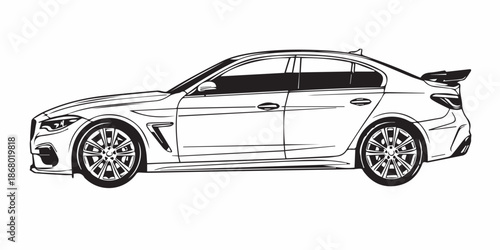 Car side view vector icon, black and white detailed illustration, sport car vector illustration
