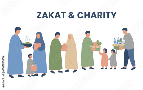 Diverse group of people giving and receiving charity together