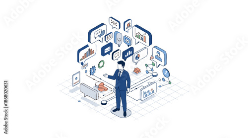 Social network connections and global online communication illustration