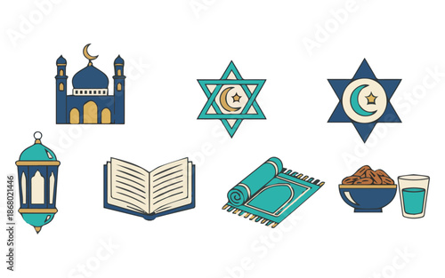 Diverse religious symbols and icons for cultural understanding