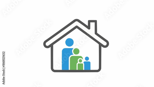 Family inside a house icon representing home and belonging.