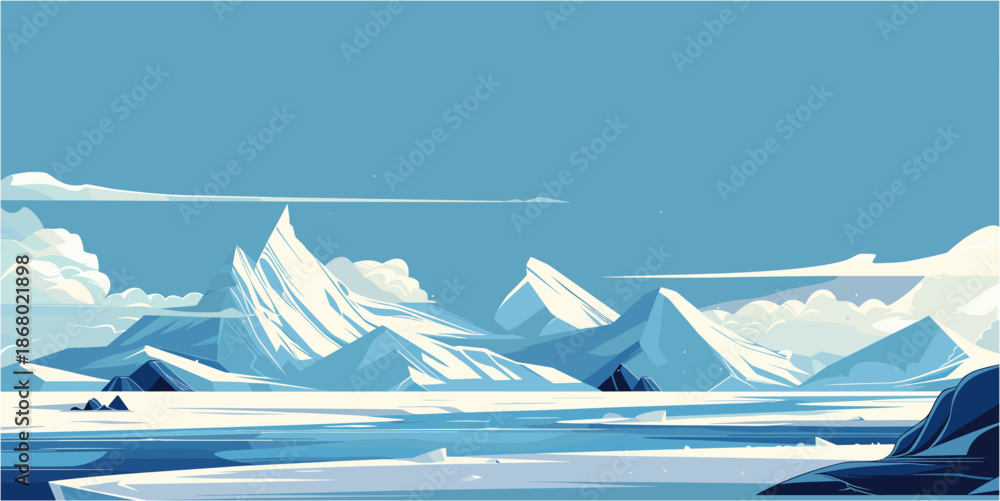 Ταπετσαρία Minimalistic cartoon vector illustration of a panoramic arctic landscape