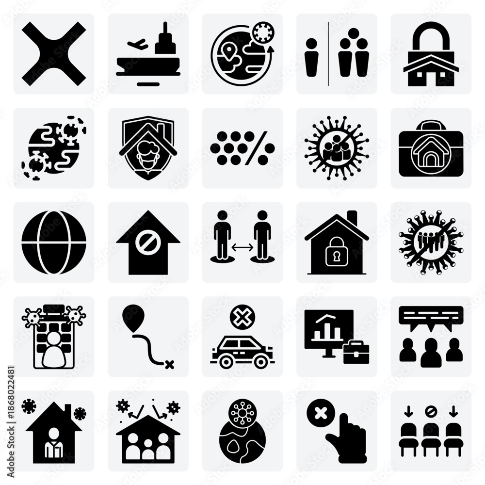 Obraz premium Societal Measures During A Pandemic – Illustrations Of Lockdown, Social Distancing, And The Global Shift To Remote Work