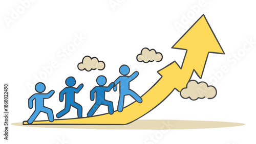 People running up an arrow on a black background