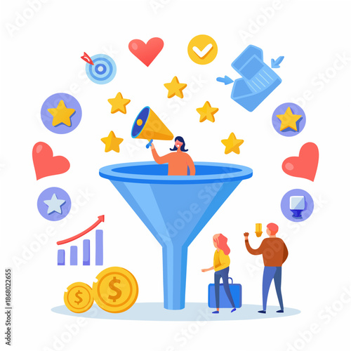 Business people using marketing funnel to reach target audience