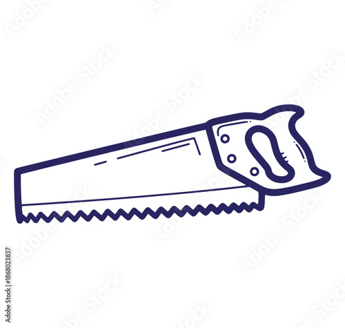 Hand saw illustration with simple lines and a unique outline for woodworking projects
