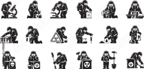 Scientists in Hazmat Suits Performing Various Laboratory and Hazardous Tasks research experiment