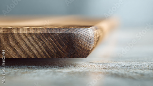 Close-up of a wooden cutting board, showcasing the intricate wood grain and meticulous craftsmanship