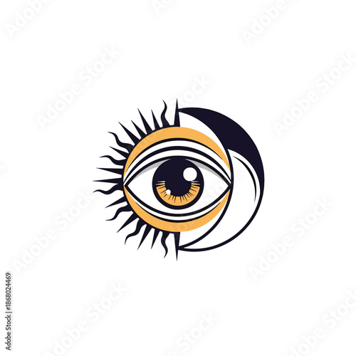 Mystical All-Seeing Eye with Sun and Moon Celestial Elements Vector Illustration