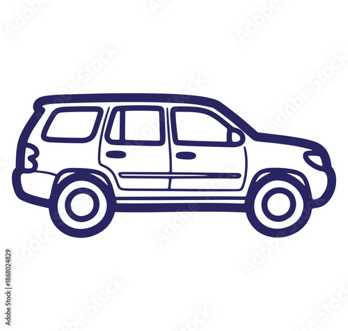 Simple dark blue suv car line art illustration on a white background for design
