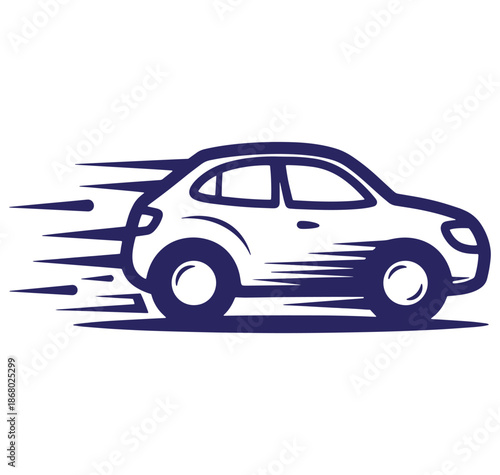 Simple vector illustration of a speeding car with motion lines for delivery and transportation.