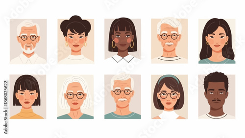 Diverse Group of People Portraits Representing Different Ages and Ethnicities.
