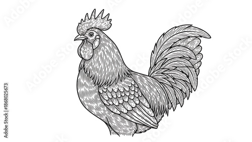 Rooster cock set line art sketch engraving vector illustration T-shirt apparel print design Scratch