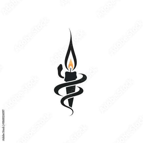 Mystical Bohemian Vector Illustration: A Serpent Symbolically Coiled Around a Burning Candle Flame