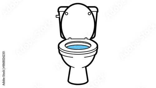 A simple line drawing of an open toilet bowl with blue water inside, seen from a front-facing view on a white background.
