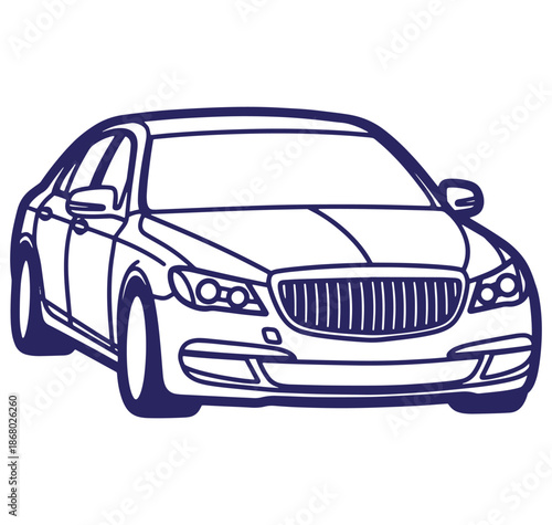 Vector illustration of a modern sedan car with outline style and minimalistic design