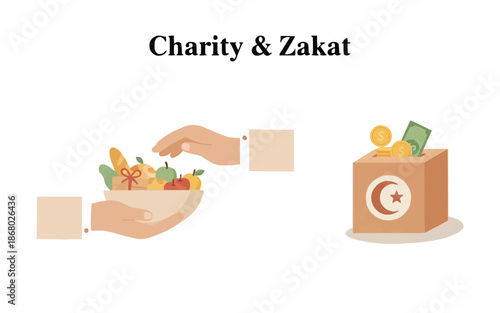 Charity and zakat donation concept with hands giving food