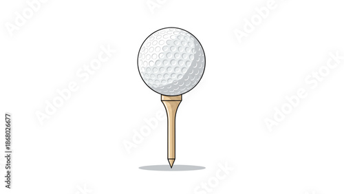 A white golf ball resting on a light brown wooden tee, presented in a clean, isolated view against a white background.