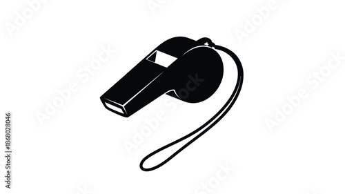 A black and white illustration of a referee whistle a striking silhouette