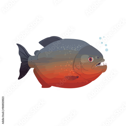 Fierce Piranha Fish With Sharp Teeth and Red Belly.