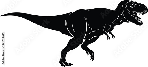 Tyrannosaurus Rex Silhouette Vector Illustration, Powerful Running Dinosaur Side View Design for Logo Print T Shirt Poster and Jurassic Theme Graphics