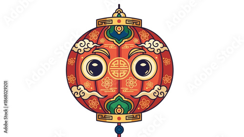 Luxury Chinese New Year mascot lantern with vibrant colors and ornate details against a clean white background.