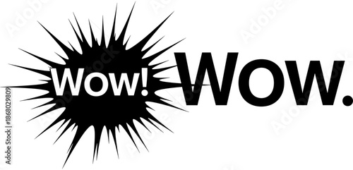 Black and white comic style starburst with Wow text, expressive pop art speech bubble, isolated graphic for surprise and marketing.