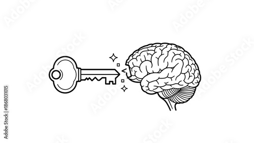 3D illustration of a human brain with a key symbolizing the power of intelligence and mental health in neurology science