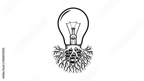 Hand drawn light bulb illustration on white background representing a creative idea and innovative electricity solution as an isolated bright energy icon