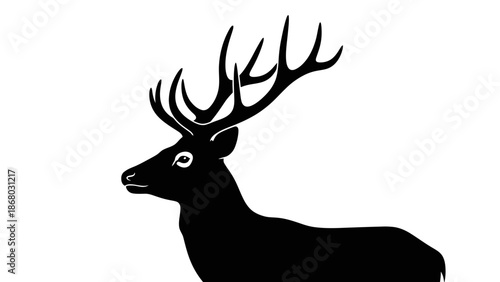 Isolated black deer silhouette vector illustration of a wild buck stag with antlers standing on a white background for nature and hunting designs