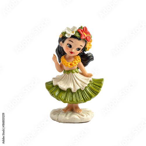 Vintage hula girl dashboard doll figurine transparent background
