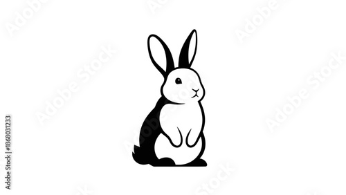 Vector illustration of a cute white bunny rabbit with fluffy fur and pink ears isolated on a white background for an Easter holiday cartoon