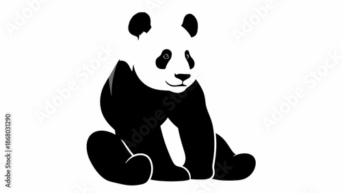 Monochrome Sitting Panda Bear Silhouette Illustration Design