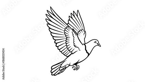 Vector illustration of a peaceful white dove flying in the sky with open wings as a symbol of love and freedom in nature wildlife art