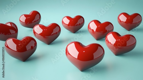 Red hearts on a teal background