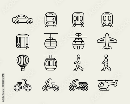 Transportation icons for various travel modes.