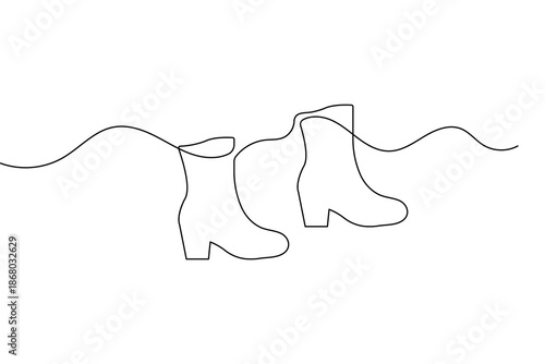 Continuous one line drawing of a shoe with minimalist style isolate outline vector