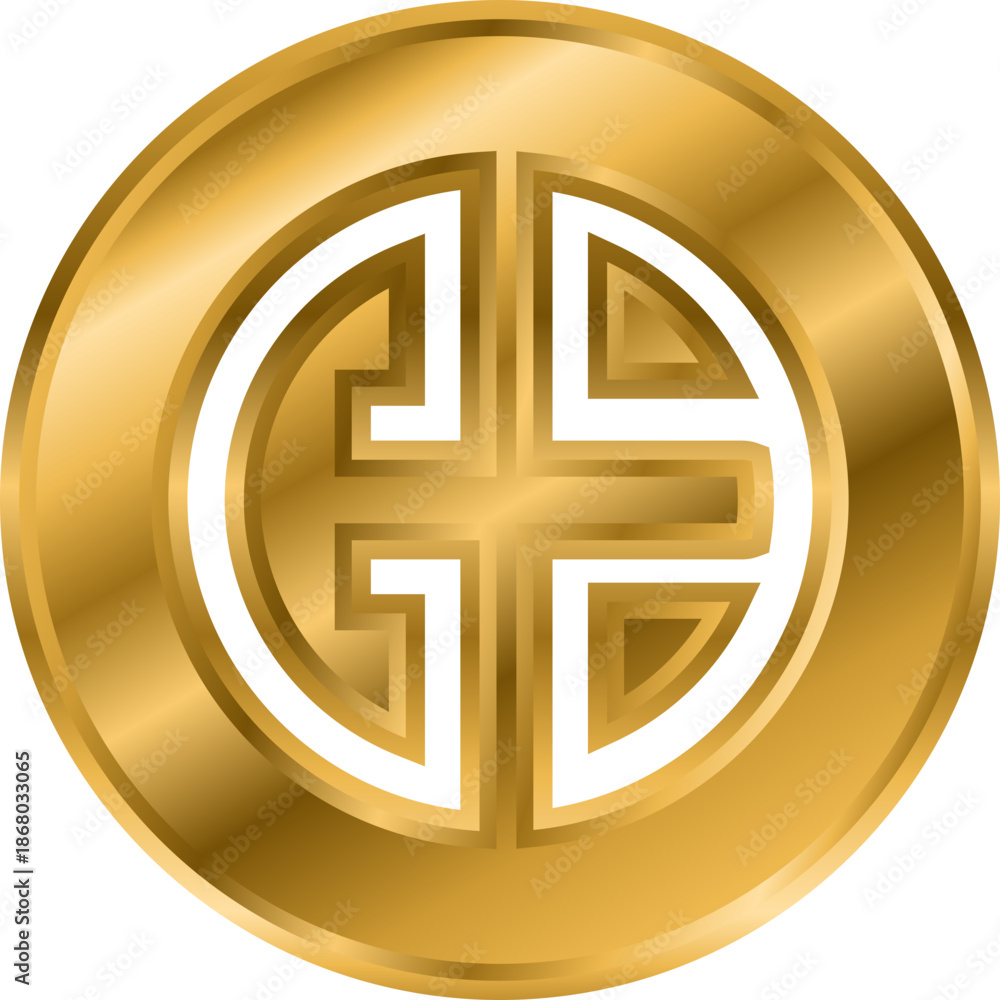 Obraz premium Imlek, A detailed gold coin featuring a stylized logo, suitable for branding, finance, or luxury product promotions.